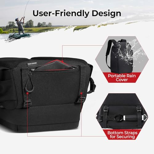 Piscifun Fishing Tackle Backpack with Rod & Gear Holder, Lightweight Outdoor Water-Resistant Fishing Shoulder Storage Bag with Protective Rain Cover, Black - color: Black, size: Large