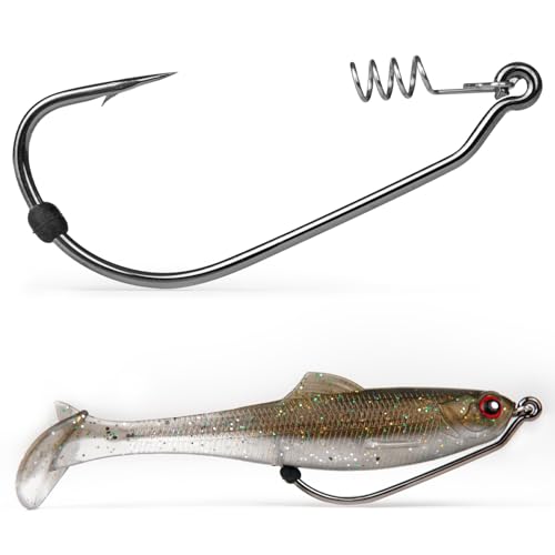 Weedless Swimbait Hooks with Screw Lock & Bait Stopper- 1/0 2/0 3/0 4/0 5/0 6/0 7/0 Sizes Worms Hooks for Bass Fishing - size: 3/0 - 40Pack