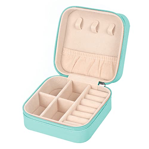 MFXIP Travel Jewelry Case Small Jewelry Box Jewelry Organizer Storage Case Portable PU Leather Mini Jewelry Travel Case for Girls Womens Earring, Necklace, Rings,Bracelets - color: Blue