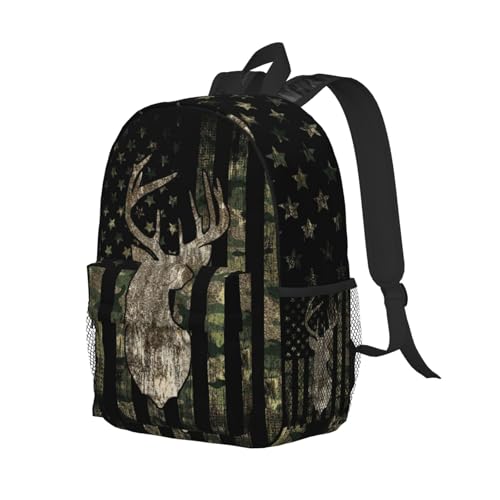 Camouflage Hunting Tactical Deer Camo American Flag 15 Inch Backpack Laptop Travel Bag For Men Women With Multiple Pockets Casual Hiking Gym Sport - color: Camouflage Hunting Tactical Deer Camo American Flag