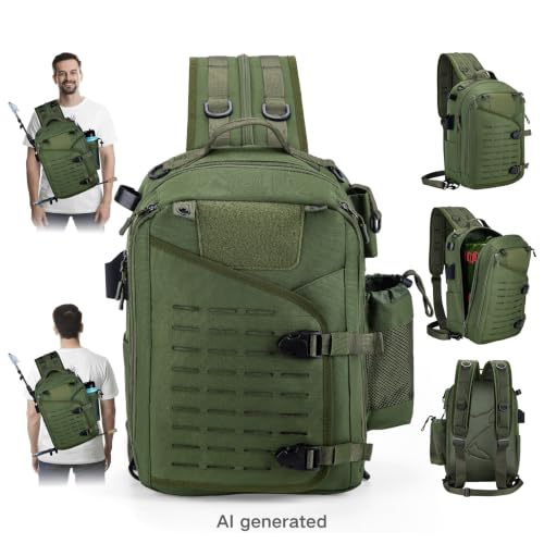 Goture Green Tackle Bag with 3600 Trays, Rod Holder 900D Fishing Tackle Storage Bag for Kayak, Shore Fishing - color: Green, style: 900d Water-resistant Oxford Backpack + (3)3600 Trays