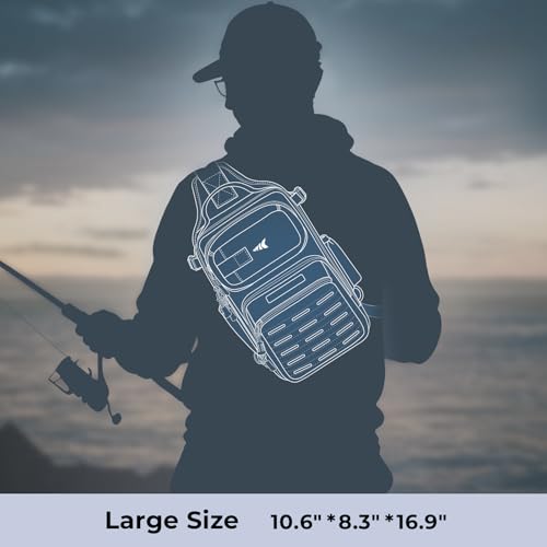 KastKing BlowBak Tactical Sling Tackle Bag-Lightweight Fishing Backpack Storge Fishing Gear and Equipment,Gift for Men - color: H: Double Shoulder-black（16.9” X 10.6” X 8.3”）, size: Large