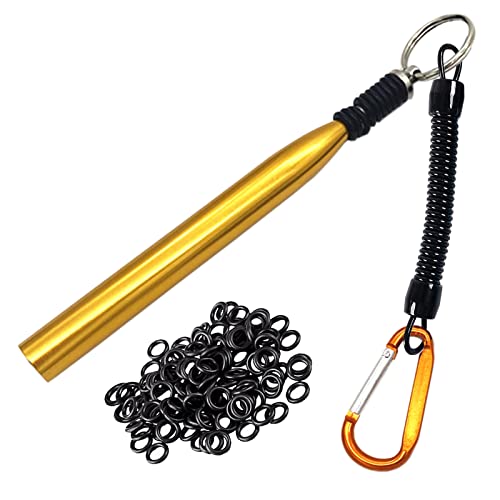 Wacky Rigging Tool, Fishing Bait Rigs, Wacky Rig Ring Tool with 70PCS Worm O-Rings, Wacky Worm Kit for Senko Neko Finesse Stick Soft Baits - color: Gold+a fishing lanyard