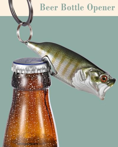 Bass Fishing Lure Keychain, Cool Bass Fish Key Chain Fishing Gifts for Men, Bass Keychains for Fishing Lovers - color: Golden Brown