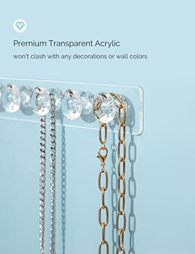 Mymazn 4 Pack Acrylic Necklaces Holder Hanging Jewelry Organizer Wall Mounted Necklace Hangers with 12 Hooks, Clear Jewelry Hangers for Necklace Organizer for Girls Women, Necklace Storage Organizer - color: Clear – 4Pack