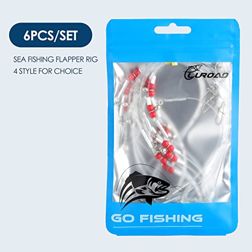 Fishing Leader Fishing Rigs, Luroad 6/12/18 Pcs Nylon-Coated Lines with Swivels Snap Beads, Stainless Steel Hooks Crimps Saltwater Freshwater for Fishing Lovers Angler, 1 Arm/ 2 Arms - color: G.1 Arm-Red-6pcs