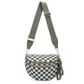 Pure Colour Crossbody Bum Bags for Women Spacious Checkered Cross body Bag Nylon Trendy Fanny Pack for Travel - color: Beans Green Checkered