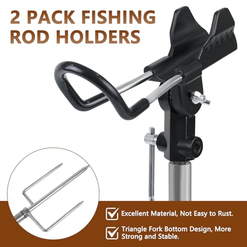 Stedan 2 Pack Fishing Rod Holders, Ground Fishing Rod Pole Brackets, 360 ° Adjustable & Detachable Easy to Carry Folding Fishing Equipment on Lakes, Rivers - color: New Silver