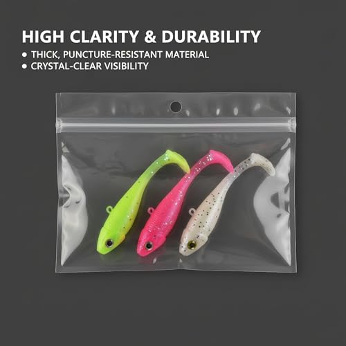 100 Pack 6" x 4" Soft Plastic Baits Bags | Heavy-Duty Clear Lock Zipper Packaging Bags - Leakproof Double-Sealed Zipper Storage for Soft Plastic Lures & Fishing Gear | Multiple Sizes - size: 6.3" x 4.7"