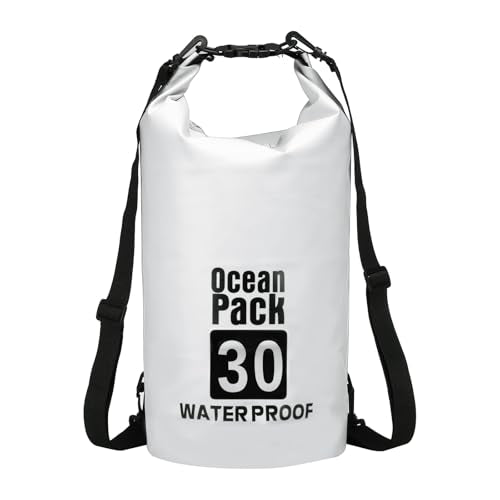 Waterproof Dry Bag, 30L Fit for Women Men Water Proof Bags Lightweight Dry Storage Floating Backpack with Whistle for Travel Backpacking Boating Kayaking Camping (White) - color: White, size: 30L