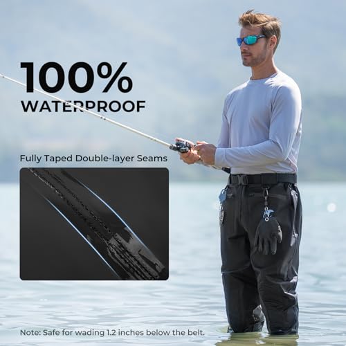 Calamus WaveWalker Waist Waders for Men, 100% Waterproof RipShield Fabric, Slip-Resistant Boots, Moisture-Wicking Insoles - color: Black, size: 7