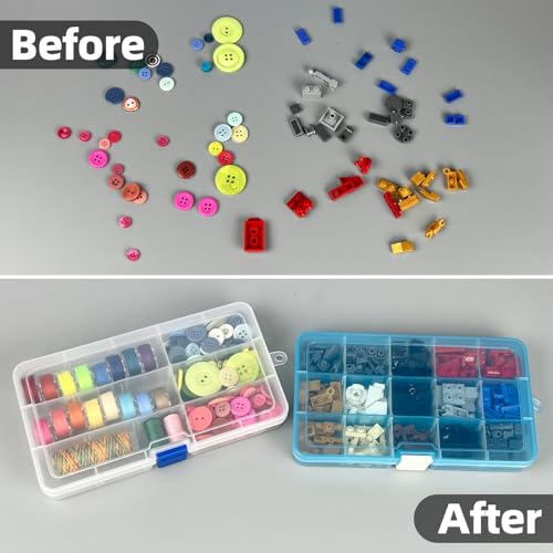 DUOFIRE Plastic Organizer Container Storage Box Adjustable Divider Removable Grid Compartment for Jewelry Beads Earring Container Tool Fishing Hook Small Accessories (15 grids, 4 Colors) - color: 4 Colors - 15 Grids, size: 4 pack