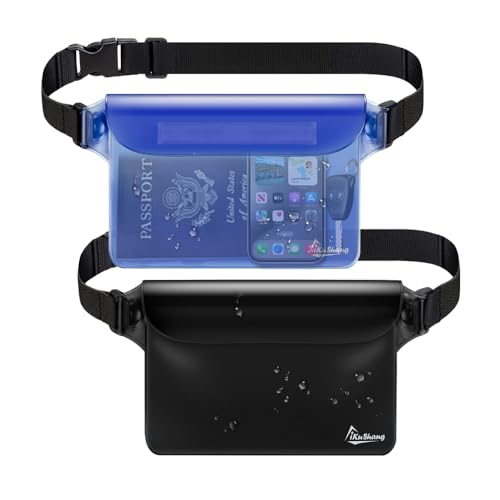 Waterproof Fanny Pack, Dry Bag Phone Pouch for Beach Swimming Kayaking | Floating dry bag keeps wallet & purse safe. Triple zip-lock seals water. Touchscreen works wet. Cruise, fishing & travel - color: Blue+Black