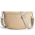 KALIDI Woven Crossbody Bags for Women Travel Vegan Leather Fanny Packs for Woman Cross Body Purse Fashion Belt Bum Bag with Wide Strap - color: Light Khaki