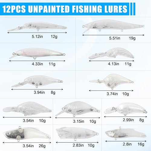 Unpainted Fishing Lures DIY Minnow Kit - 280/363pcs Blank Hard Crankbait Set Pliers Scissors,Treble Hooks,Split Rings,Stickers,3D Eyes for Making Lures DIY Fishing Tackle Kit - color: 363pcs kit