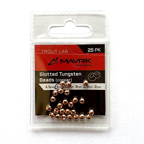 Mavrk Fly Fishing Slotted Tungsten Beads 25pc Refill Pack Euro Nymph Style Flies 5 Essential Colors Gold Silver Copper Black Chartreuse 4 Essential Sizes 4mm 3.5mm 3mm 2.5mm - color: Copper, size: 3mm
