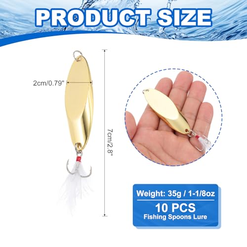 PATIKIL Fishing Spoons, Fishing Lures Casting Spoon Treble Hooks Jigs Hard Metal Spinner Baits for Freshwater Saltwater Salmon - color: Gold Tone, size: 1-1/8 oz