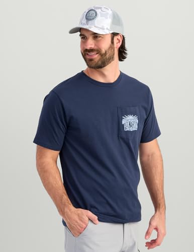 HUK Men's Pocket Tee, Comfortable Performance Fishing Short Sleeve T-Shirt with Chest Pocket - color: Permit Sun - Naval Academy, size: Small