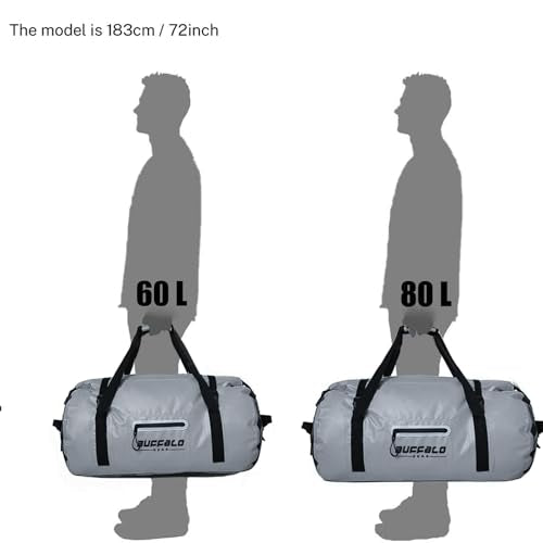 Buffalo Gear Waterproof Duffle Bag 40L 60L 80L Roll-top Dry Bag Heavy Duty Waterproof Duffel Travel Bag for Kayaking Rafting Boating Fishing Camping - color: Grey, size: 60L