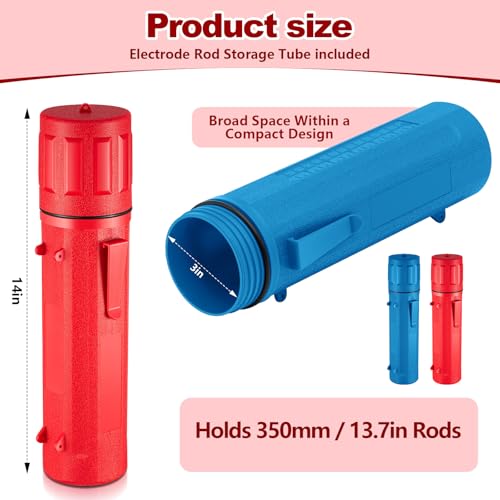 Zonon 2 Pcs Welding Rod Storage Tube 14 Inch Stick Electrode Storage Container Airproof Waterproof Canister (holds 350mm / 13.7in Rods)(Red and Blue) - color: Red and Blue