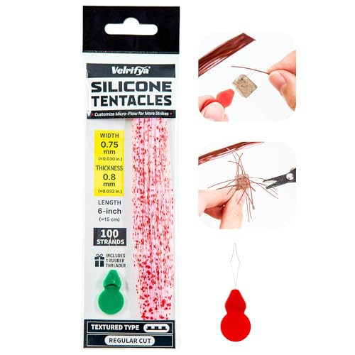 Silicone Skirt Tabs & Tentacle Strands Set for Dice Lure Builds, Japanese-Style Rubber Legs DIY Kit for Soft Baits, with Threader Tool, Fishing Lure Material for Jig Skirts - color: 02 - Bloody Snow, size: Textured Type