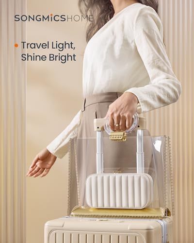 SONGMICS HOME Travel Jewelry Case, Travel Jewelry Box Organizer with Mirror, 4.1 x 8 x 2.4 Inches, Stitching, Portable, Gift Idea, Cloud White UJBC180W01 - color: Cloud White, size: 8"W