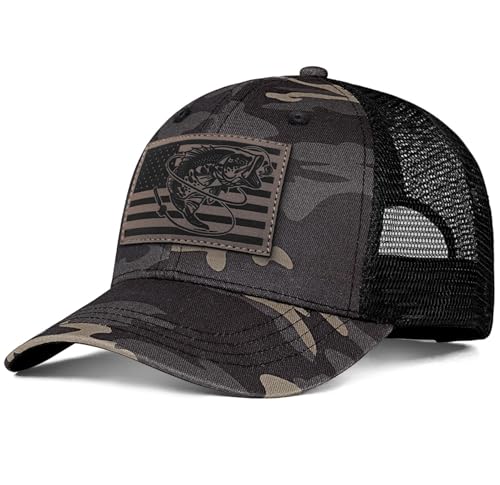 Fishing Gifts for Men - Snapback & Trucker Hats - American Flag Outdoor Fishing Hat - color: 04.camo-2(bassflag)