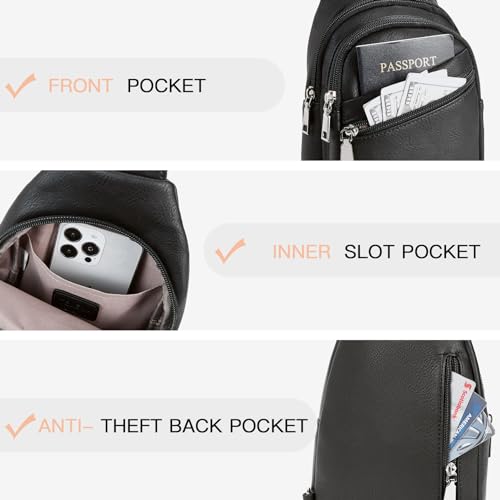 Telena Sling Bag for Women Crossbody Bags Purse for Women Vegan Leather Fanny Pack with Adjustable Strap - color: 1-black