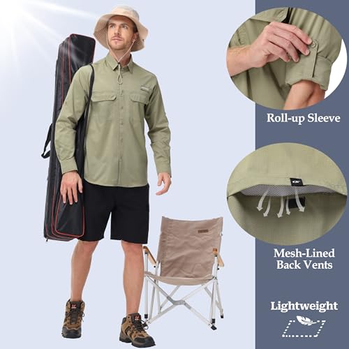 Satankud Mens Long Sleeve Fishing Shirts UPF 50+ Sun Protection Cooling Hiking Shirt for Travel Safari Work - color: Sage Green, size: XX-Large