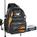 KastKing BaitSpace Fishing Sling Bag, Fishing Backpack with Rod & Beverage Holder, Tackle Bag for Fishing Gear - color: E: Black Camo - with (2) 3600 tackle boxes, size: Large