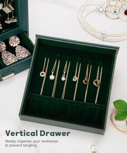 Homde Jewelry Organizer Girls Women Jewelry Box for Necklaces Rings Earrings Gift Bracelets Storage Case(Pink + Gold) - color: Forest Green + Gold