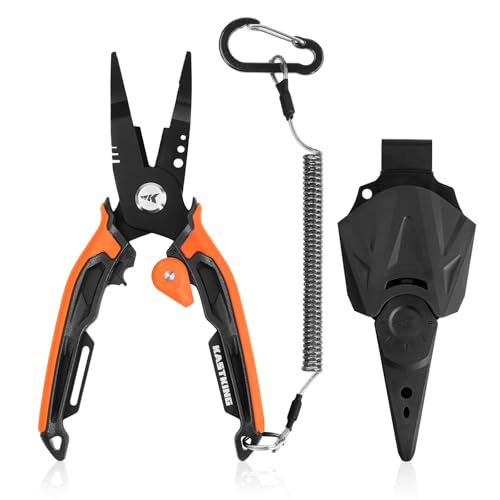 KastKing AeroVice 7.5” Fishing Pliers, 420 Stainless Steel, Uni-Body Construction, Lightweight & Corrosion-Resistant, Multi-Function Jaws, Braid Cutters, Sheath, Lanyard & Carabiner - style: 7.5'' Straight Nose