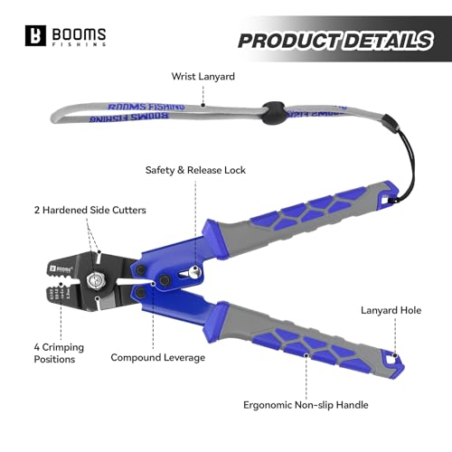 Booms Fishing Crimping Tool Kit: 10.6in Fishing Crimping Pliers with Side Wire Cutters - Up to 2.2mm Crimper, XW40 - style: Crimper Only