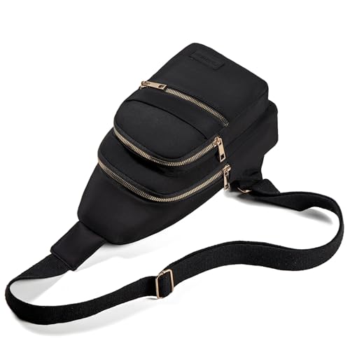Banelu Small Sling Backpack Crossbody Bags for Women, Small Sling Bag Cross Body Bag Fanny Packs Crossbody Purses - Gold Zipper - color: K Black