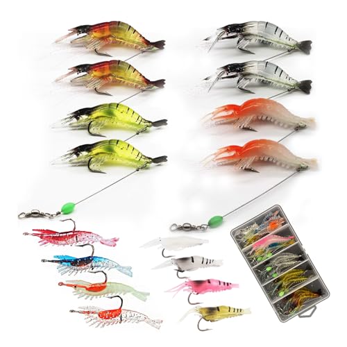 WOLFSKIN Fishing Lures Kit, Fishing Baits Set, Included Crankbaits, Curly Tail Jigs, Spoons, Hooks, Weights, Fishing Accessories with Tackle Box, for Carp, Bass, Freshwater Saltwate - color: 16p Shrimps kit