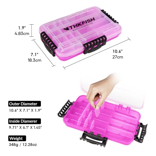 THKFISH Fishing Tackle Box 3600 Tackle Tray Floating Fishing Lure Box Storage Organizer Small Plastic Box with Adjustable Dividers,Sun-proof - color: 2PCS-3600-PINK