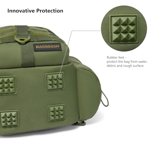 BASSDASH Convertible Fishing Backpack Sling Bag with Rod Holder, Adjustable Tactical Water-Resistant Tackle Storage Pack FP07 - color: Army Green, size: Standard