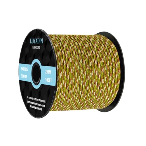 Paracord 240lb - Diameter 2mm Micro Utility Cord -3 Strand Parachute Spool Cord - 100ft 200ft,Paracord for Camping,Hiking,Fishing,Outdoor and DIY - color: Army Green Camo, size: 100 ft