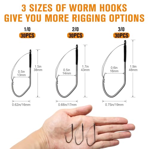 Dovesun Weedless Worm Hooks Wacky Rig Hooks Texas Rig Hooks 30PCS Professional V Bass Fishing Hooks for Freshwater Saltwater 1/0 2/0 3/0 - size: 1/0 * 30PCS, style: Professional "V" Weedless Hook