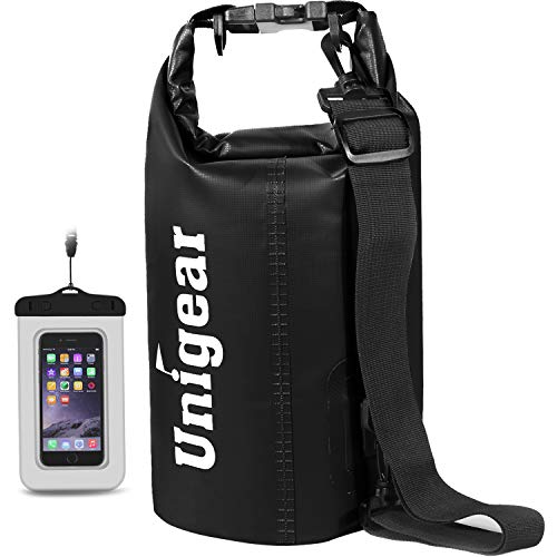 Unigear Dry Bag Waterproof, 2L/5L/10L/20L/30L/40L Floating and Lightweight Bags for Kayaking, Boating, Fishing, Swimming and Camping with Waterproof Phone Case - color: Black, size: 2L