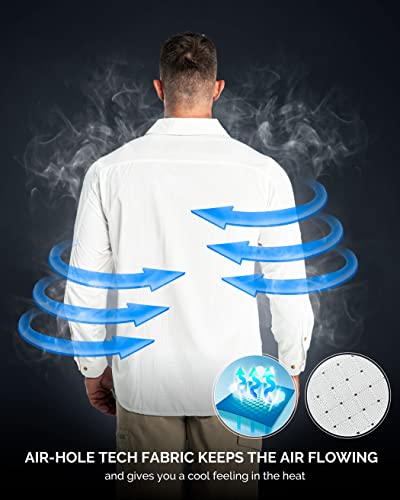 33,000ft Men's Long Sleeve Sun Protection Shirt UPF 50+ UV Quick Dry Cooling Fishing Shirts for Travel Safari Camping Hiking - color: White, size: Large
