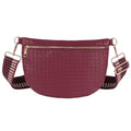 Woven Crossbody Bags for Women Leather Belt Bum Sling Purse Fanny Waist Pack Chest Shoulder Bag for Women-Burgundy - color: Burgundy