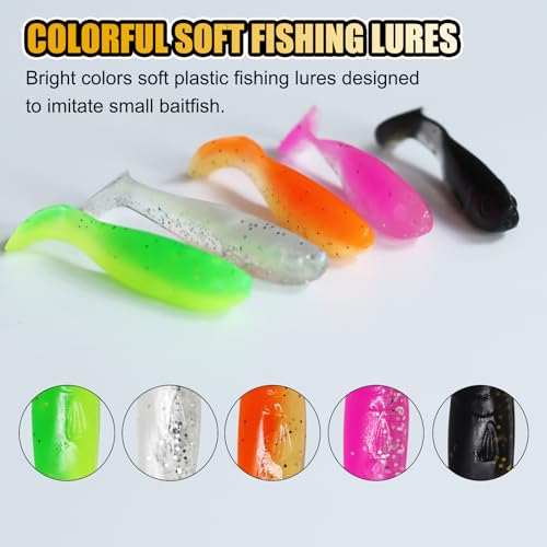 1.96'' Realistic Soft Fishing Lures Paddle Tail Micro Baits, 40-Pack Soft Plastic Baits Compatible with Jigheads & Hooks Fishing - color: 5cm Soft Lures-Style A