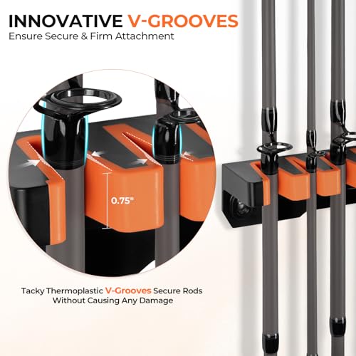 KastKing V15HD Heavy Duty Vertical Fishing Rod Holder – Wall Mounted Fishing Rod Rack, Store 15 Large Rods or Fishing Rod Combos in 18 Inches, Great Fishing Pole Holder and Rack, 2 Packs - color: Black - 2 Pack - Upgraded (Heavy Rod Combo, Store 30 rods)