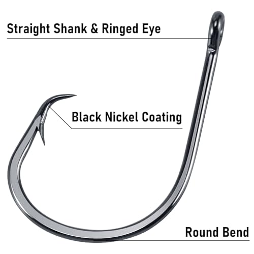 Dr.Fish 50 Pack in-line Circle Hooks, Straight Shank Octopus Hooks, Freshwater & Saltwater Fishing Catfish Tuna Bass Striper - size: #1/0-50pack