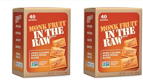 MONK FRUIT IN THE RAW, Natural Monk Fruit Sweetener w/Erythritol, Sugar-Free, Keto, Gluten Free, Zero Calorie, Low Carb, Vegan Sugar Substitute, 40 Count Packets (Pack of 2) - size: 40 Count (Pack of 2)