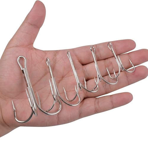 AGOOL Classic Treble Hooks -10/20pcs Saltwater Treble Hooks Silver Triple Barbed Fish Hook for Catfish Bass Trout Freshwater Saltwater Size 4/0-10/0 - size: 8/0-20pcs