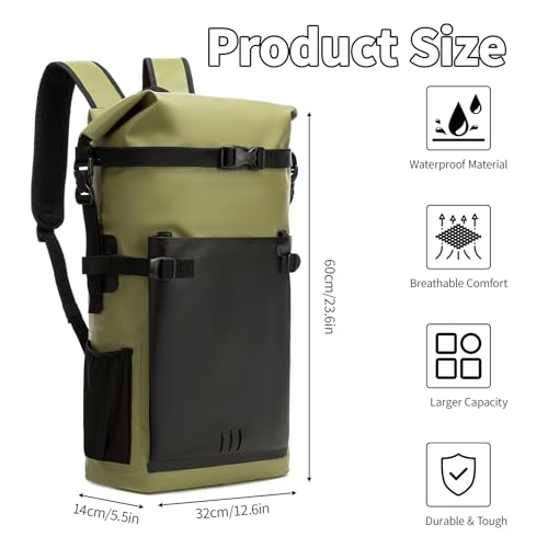 Waterproof Dry Bag,Heavy Duty Hiking Backpack Roll-Top Closure Bag for Kayaking, Hiking, Camping, Boating- Men/Women ﻿ - color: green