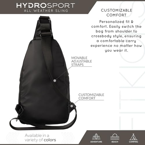 FITKICKS Hydrosport All Weather Sling Bag Unisex Crossbody Travel Hiking Chest Bag - color: Midnight Black