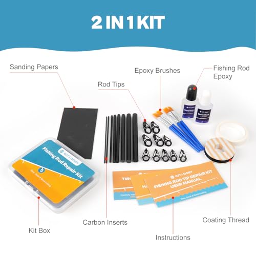 OJYDOIIIY 3-in-1 Fishing Rod Repair Kit - Carbon Sticks/Rod Tips/Eyelets Replacement Parts, Complete Supplies and Instructions - color: 2 IN 1